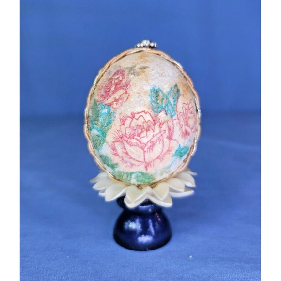 Egg Shell Art Flowers Birds Jewelry Vintage Handmade Decorated - Picture 4 of 9